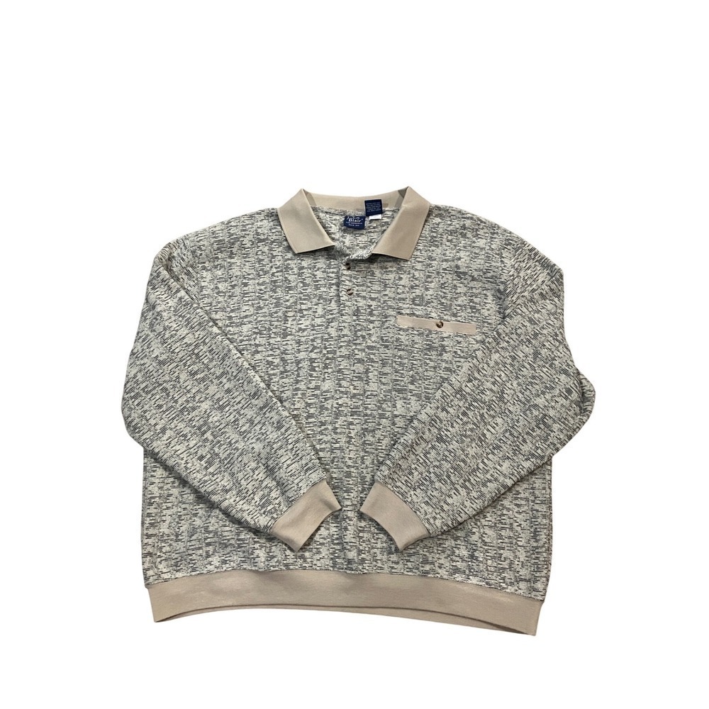 John Blair Fine Menswear Textured‎ Polo Long Sleeve Shirt 2XL Beige Gray
